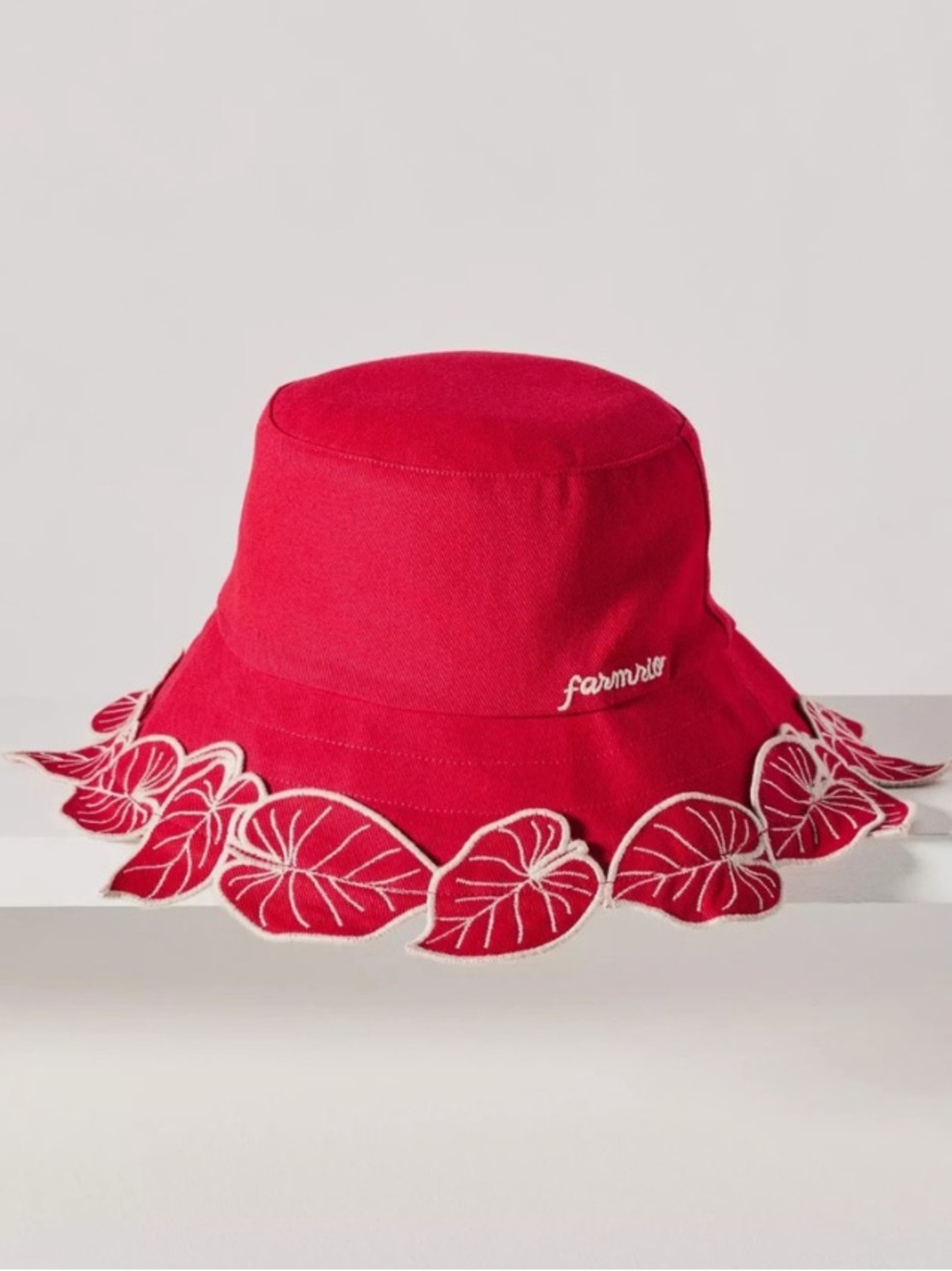 FARM Rio Red Bucket Hat with White Leaf Trim